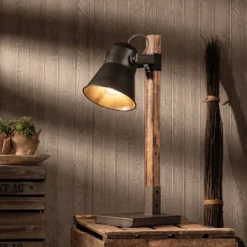 Brilliant Leuchten No. 82149-46 LED Tischleuchte Plow schwarz-stahl Holz