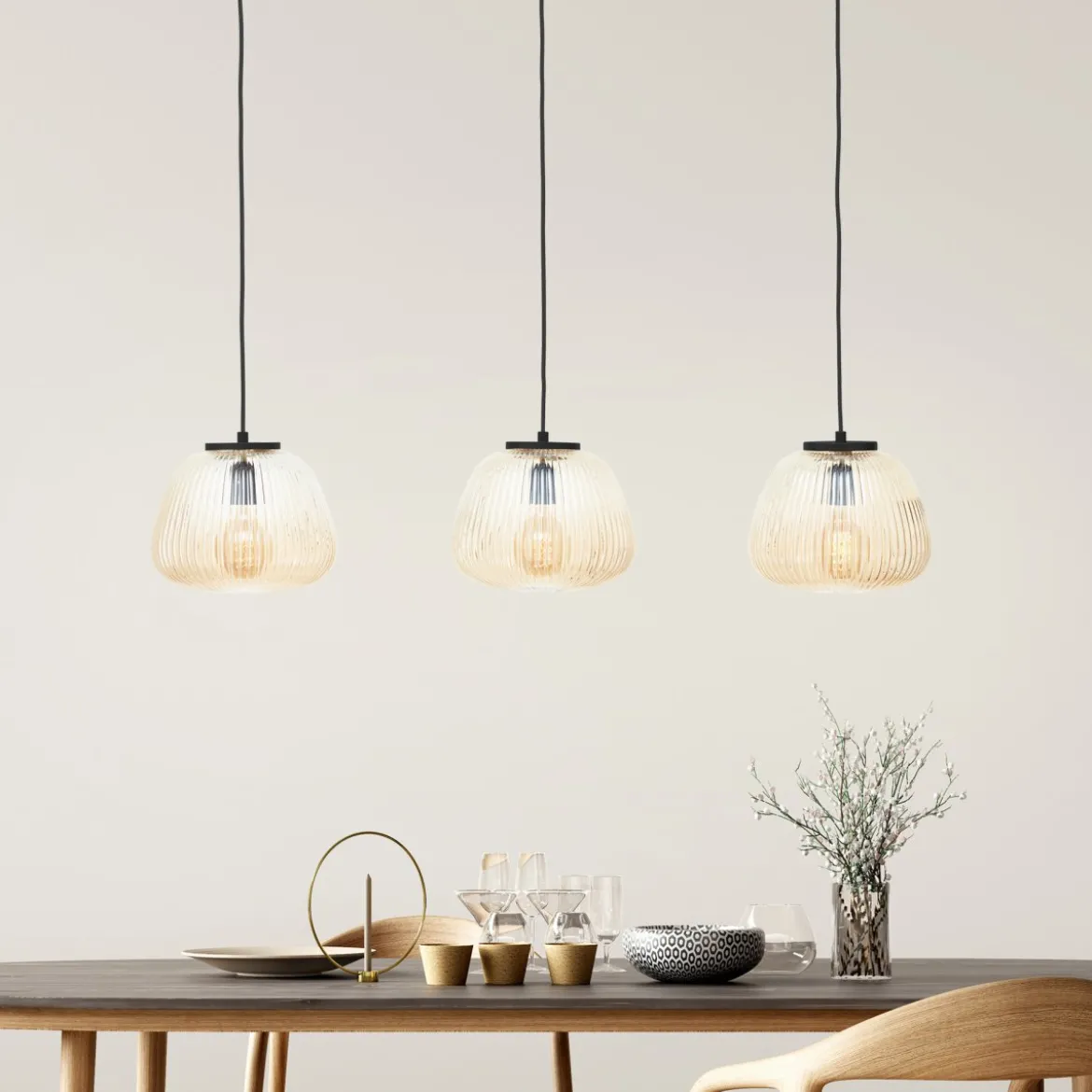 Brilliant Leuchten 80109-86 Pendelleuchte Kaizen 3- flammig amber-bernstein schwarz