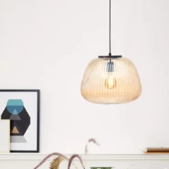 Brilliant Leuchten 80108-86 Pendelleuchte Kaizen 35cm amber-bernstein schwarz