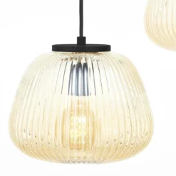 Brilliant Leuchten 80110-86 Pendelleuchte Kaizen 3- flammig rund amber-bernstein schwarz