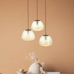 Brilliant Leuchten 80110-86 Pendelleuchte Kaizen 3- flammig rund amber-bernstein schwarz