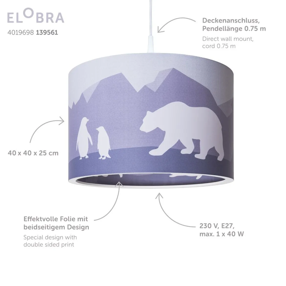 Elobra 139561 Hängeleuchte Scandi Antarktis lila 40cm
