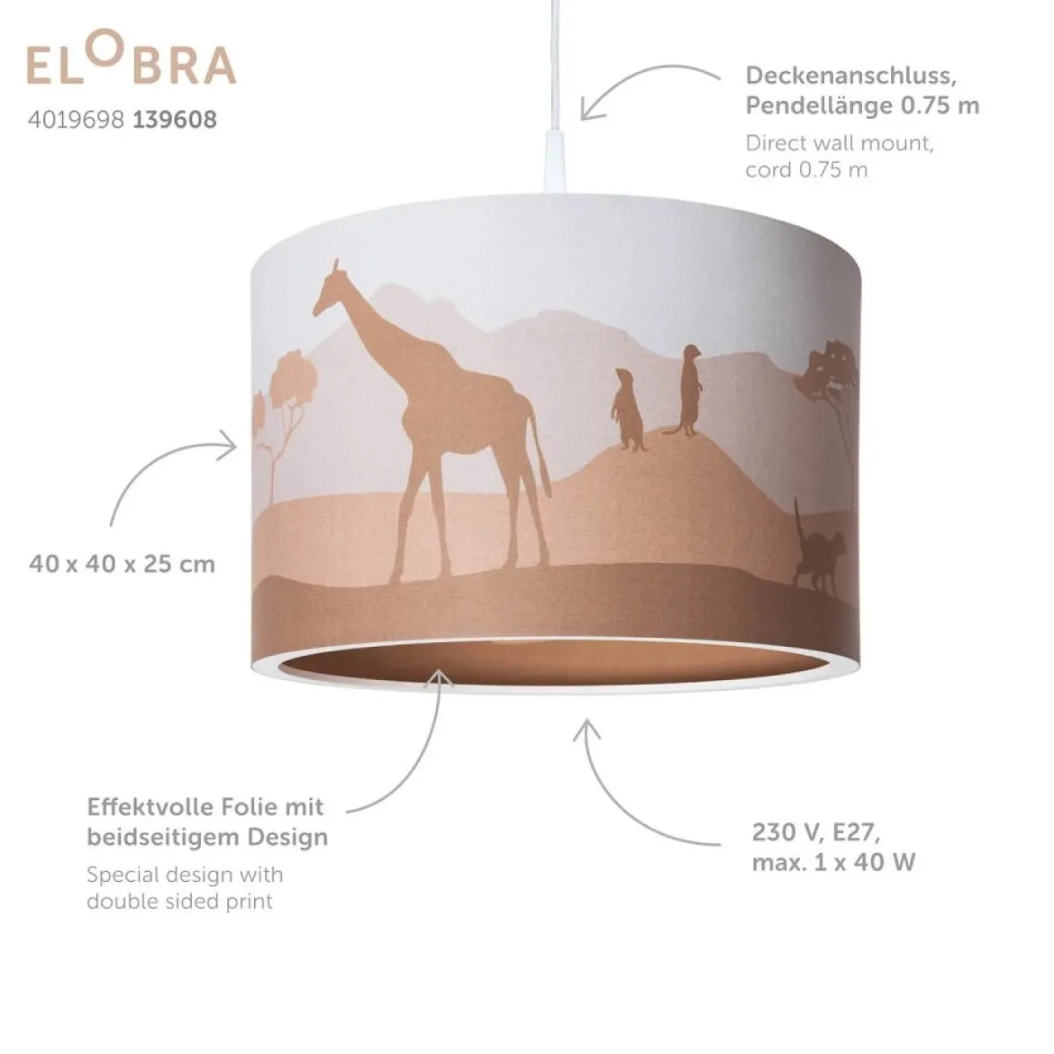 Elobra 139608 Hängeleuchte Scandi Savanne sand orange E27