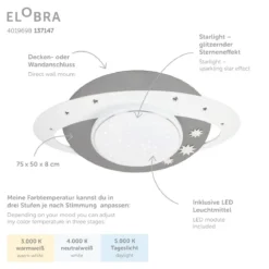 Elobra 137147 LED Deckenleuchte Saturn Starlight silber weiß 3000-5000K