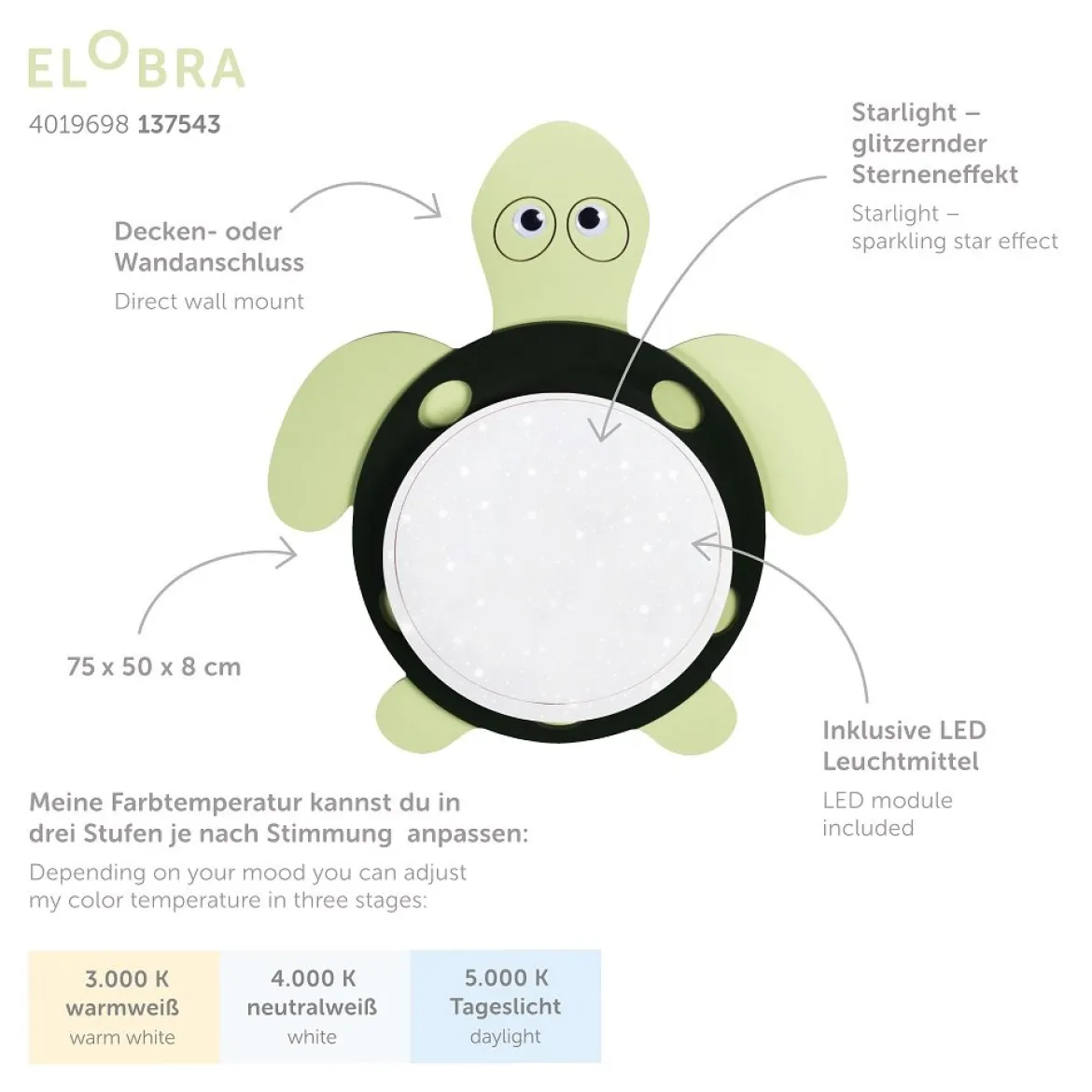 Elobra 137543 LED Deckenleuchte Turty Starlight grün 3000-5000K
