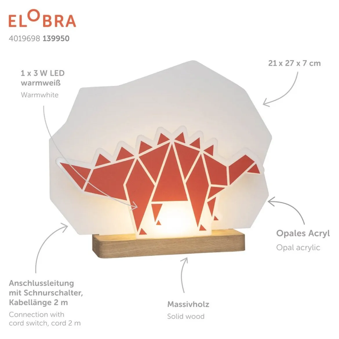 Elobra 139950 LED Tischleuchte Stecksystem Dinopoly rot orange warmweiß
