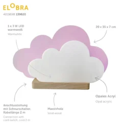 Elobra 139820 LED Tischleuchte Stecksystem Wölkchen rosa warmweiß