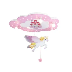 Elobra No. 127919 Deckenleuchte Bildwolke Schloss mit Einhorn 5-flammig, Rosa, Weiß