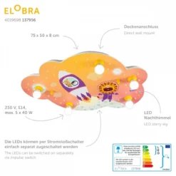 Elobra No. 137956 Deckenleuchte Bildwolke Little Astronauts Escape 5-flammig Orange