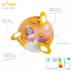 Elobra No. 137970 Deckenleuchte Rondell Little Astronauts Escape 3-flammig Orange
