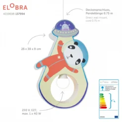 Elobra No. 137994 Pendelleuchte Little Astronauts Panda 1-flammig Blau