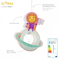 Elobra No. 138007 Pendelleuchte Little Astronauts Löwe 1-flammig Orange