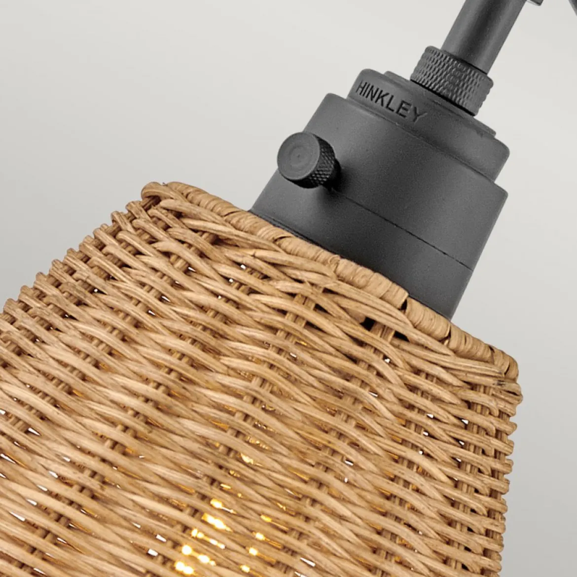 Elstead Lighting Arti 1 Wandleuchte Schwarz Rattanschirm natur