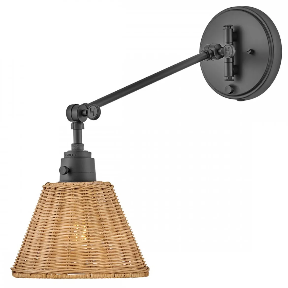 Elstead Lighting Arti 1 Wandleuchte Schwarz Rattanschirm natur