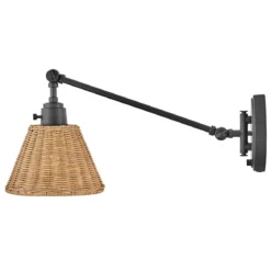 Elstead Lighting Arti 1 Wandleuchte Schwarz Rattanschirm natur