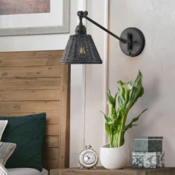 Elstead Lighting Arti 1 Wandleuchte Schwarz Rattanschirm schwarz