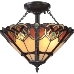 Elstead Lighting Cambridge Deckenleuchte Semi-Flush 2-Light Tiffany-Stil Bronze E27