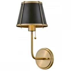 Elstead Lighting Clarke Wandleuchte mit Zugschalter Messing Metallschirm schwarz