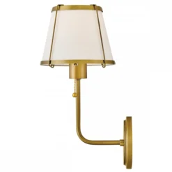 Elstead Lighting Clarke Wandleuchte mit Zugschalter Messing Leinenschirm creme