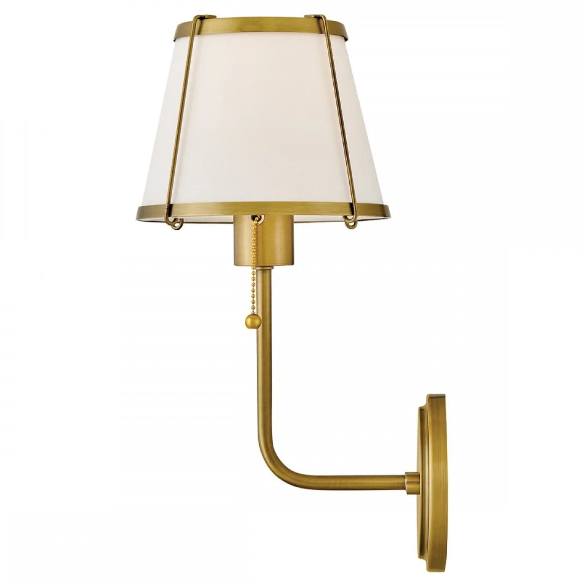 Elstead Lighting Clarke Wandleuchte mit Zugschalter Messing Leinenschirm creme