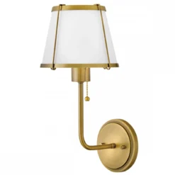 Elstead Lighting Clarke Wandleuchte mit Zugschalter Messing Leinenschirm creme