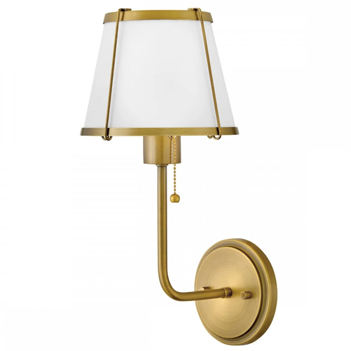 Elstead Lighting Clarke Wandleuchte mit Zugschalter Messing Leinenschirm creme