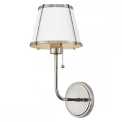 Elstead Lighting Clarke Wandleuchte mit Zugschalter Nickel poliert Metallschirm weiß