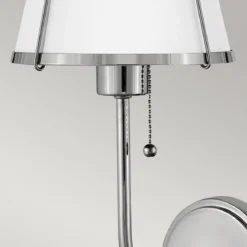 Elstead Lighting Clarke Wandleuchte mit Zugschalter Nickel poliert Metallschirm weiß