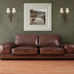 Elstead Lighting Drawing Room Wandleuchte 2-Light Wallnuss Braun Stoffschirm E27