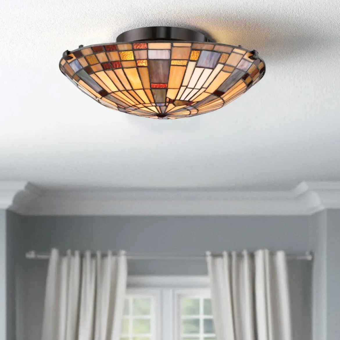 Elstead Lighting Inglenook Deckenleuchte 2-flammig Bronze Kunstglasschirm