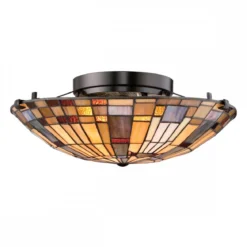 Elstead Lighting Inglenook Deckenleuchte 2-flammig Bronze Kunstglasschirm