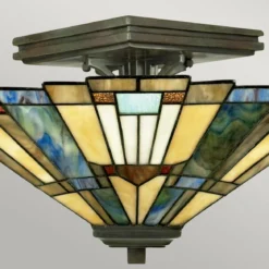 Elstead Lighting Inglenook Deckenleuchte Semi-Flush 2-Light Tiffany-Stil Bronze E27