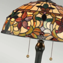Elstead Lighting Kami Tischleuchte 2-flammig Bronze Tiffany mehrfarbig