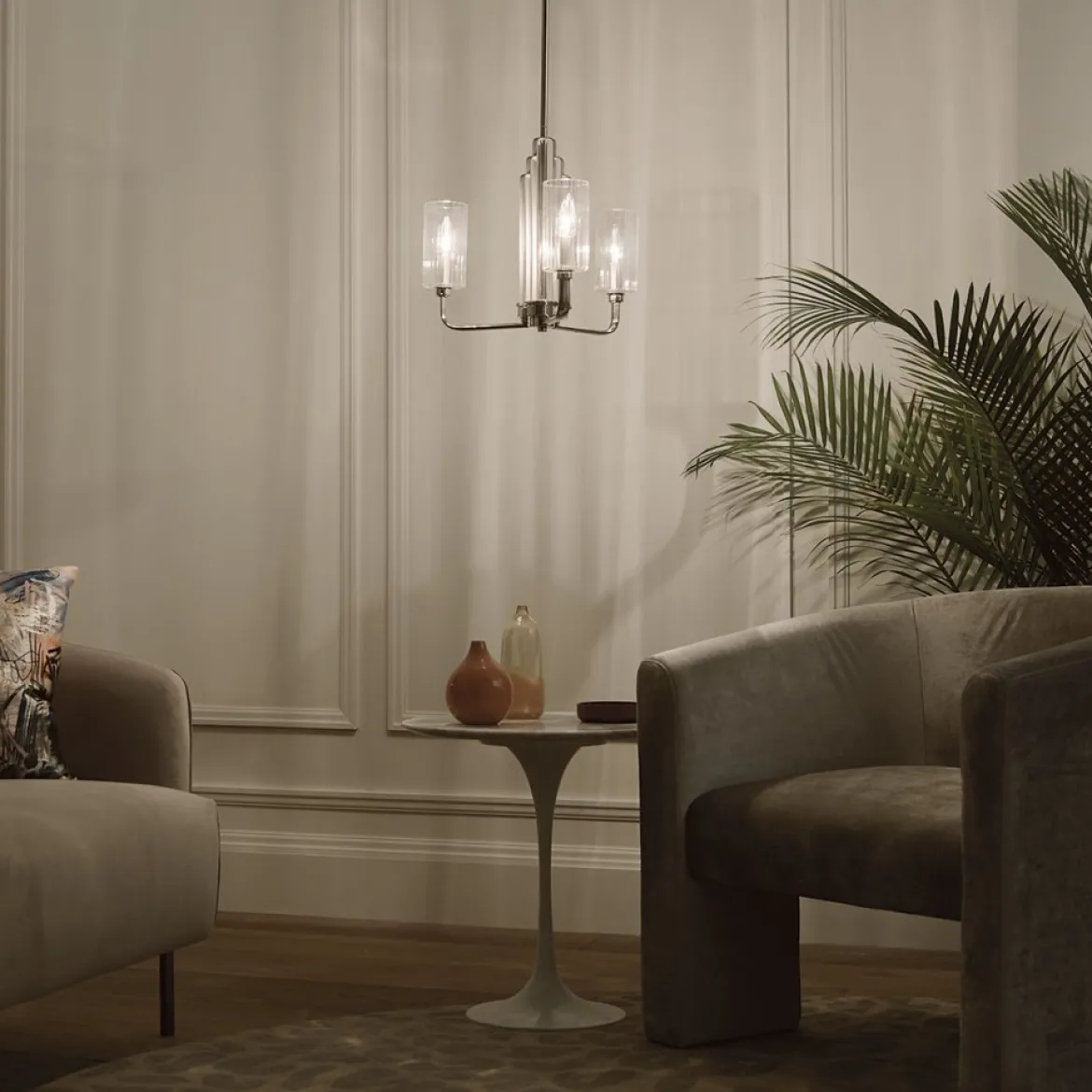 Elstead Lighting Kimrose Kronleuchter 3-Light Nickel poliert Klarglas E14