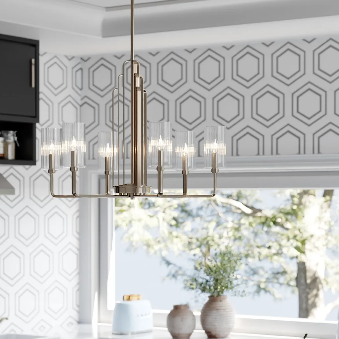 Elstead Lighting Kimrose Kronleuchter 6-Light Nickel poliert Klarglas E14