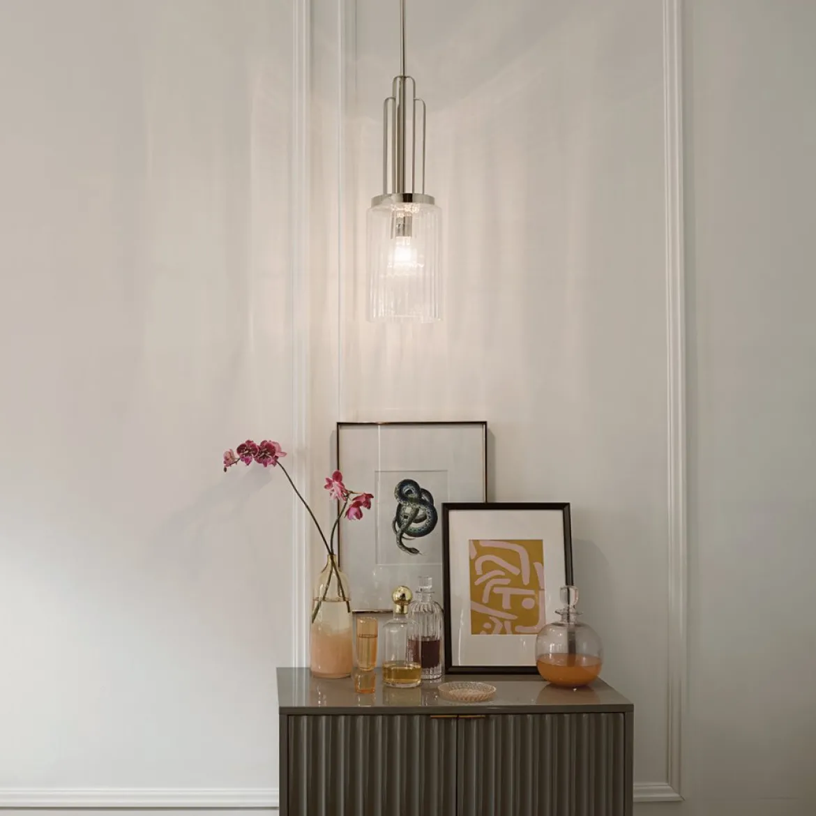 Elstead Lighting Kimrose Pendelleuchte 1-Light Nickel poliert Klarglas E27