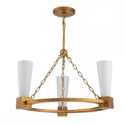 Elstead Lighting Kristy Kronleuchter 3-flammig Antik Gold Opalglas
