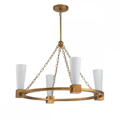 Elstead Lighting Kristy Kronleuchter 4-flammig Antik Gold Opalglas