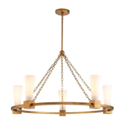 Elstead Lighting Kristy Kronleuchter 5-flammig Antik Gold Opalglas