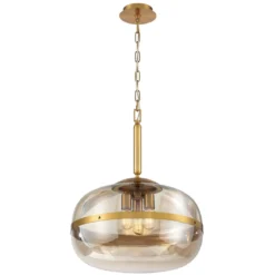 Elstead Lighting LED Pendelleuchte Nottingham 51cm Antikmessing Bernstein