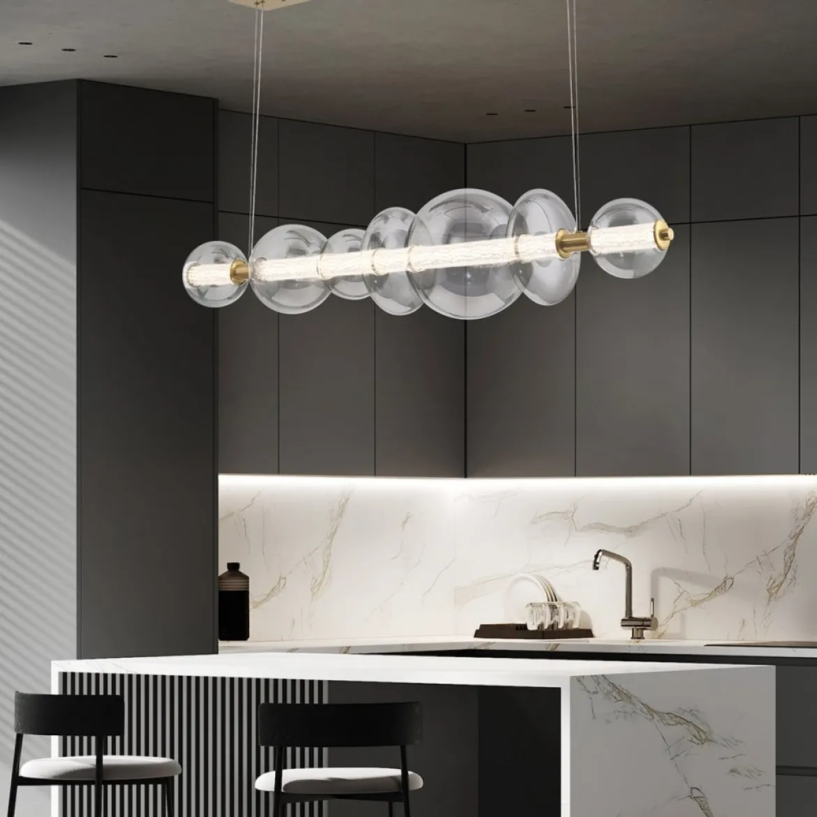 Elstead Lighting LED Pendelleuchte Atomo 7-flammig Gold gebürstet 3000K