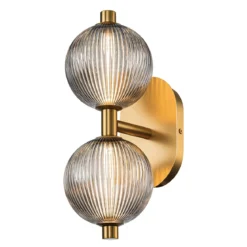 Elstead Lighting LED Wandleuchte Palmas 2-flammig 3000K gold Rauchglas