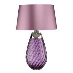 Elstead Lighting Lena Tischleuchte Large 2-Light Pflaume Nickel Stoffschirm lila 74cm