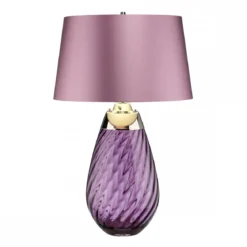 Elstead Lighting Lena Tischleuchte Large 2-Light Pflaume Nickel Stoffschirm lila 74cm