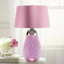 Elstead Lighting Lena Tischleuchte Large 2-Light Pflaume Nickel Stoffschirm lila 74cm