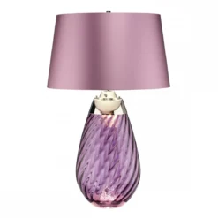 Elstead Lighting Lena Tischleuchte Large 2-Light Pflaume Nickel Stoffschirm lila 74cm