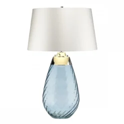 Elstead Lighting Lena Tischleuchte Large 2-Light Blau Nickel Stoffschirm Altweiß 74cm