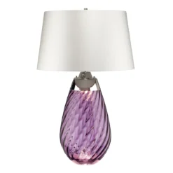 Elstead Lighting Lena Tischleuchte Large 2-Light Pflaume Nickel Stoffschirm Kaltweiß 74cm