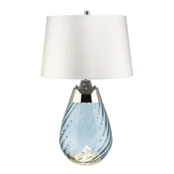 Elstead Lighting Lena Tischleuchte Small 2-Light Blau Nickel Stoffschirm Altweiß 61cm