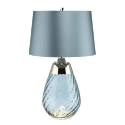 Elstead Lighting Lena Tischleuchte Small 2-Light Blau Nickel Stoffschirm Blau 61cm
